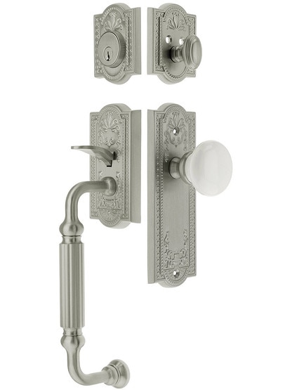 Parthenon Entry Lock Set in Satin Nickel Finish with Hyde Park Knob and